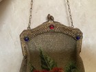 Large Antique Beaded Purse Elaborate Jeweled Frame Floral Stunning