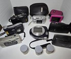 Lot Of 7 Cameras   1 Dcr-dvd7 Video Camera Box  Cases  Wrist Straps 3 Film Rolls