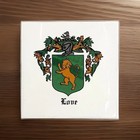 Vtg Love Family Coat Of Arms Ceramic Tile Heraldic Lion Crest 