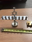 Vtg Mid-century Brass Menorah Hanukkah Judaica Art Deco Lot Of 2 Mcm