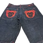 Rare Vintage Evisu Japanese Dark Denim Shorts Sz 38 Red Embroidered Teddy Bear