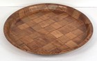 Vtg 1970s Bamboo Parquet Woven Wood Round Serving Tray 12 75    Mid-century Boho