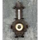 Antique German Carved Wood Barometer Thermometer Weather Station Gothic Style
