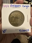 1947 Belgian Congo 5 Francs Xf - Iconic Elephant Design Brass World Coin
