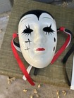Vintage Small Ceramic Face Mardi Gras Mask Harlequin Red White Black