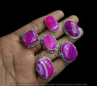 Dainty Pink Botswana Agate Gemstone Rings Lot 925 Sterling Silver Plated Jewelry