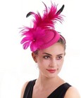 Fascinator For Women Hair Clip Hat Bowler Feather Flower C1-fuchsia Feather