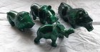 Four Hand Carved  Green Malachite Animal Figurines  Lions  Hippo  Elephant