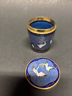 Vintage Cloisonn   Mini Enamel Brass Pill Snuff Trinket Box Round