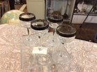 Vintage Antique Glass  Set Of Four Sterling Rim Cordial Sherry Glasses Cocktails