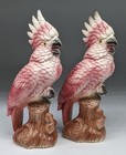 Pair  Pink  Vintage Maddux Mcm  Ceramic Cockatoo Parrot Bird Figurine
