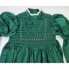 Vintage Girls Forest Green Smocked Dress Pink Rosebuds Lace Trim Holiday Special