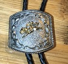 Vtg Metal Bolo Tie Nice Bronco Busting Cowboy Silver Tone Rodeo 30 