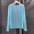 Women Sheer Mesh Basic T Shirt Blouse See Through Crew Neck Long Sleeve Top Sexy