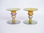 Rare Pair Of Tiffany Studios Gold Favrile Glass Candlesticks