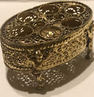 Vintage  Vanity Lipstick Brush Holder Cherub Footed Gold Filigree  Marked 317