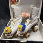 Vintage Hyde Chicago Shoe Roller Skates Womens Size 10 Wood Wheels W  Case
