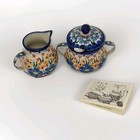 Boles  awiec Unikat Secret Blue Garden Polish Pottery Cream sugar spoon  4816 New