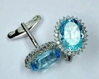4ct Oval Cut Lab Created Aquamarine Men s Fancy Cufflinks 14k White Gold Plated