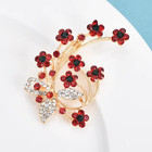 Red Crystal Flower Brooch Pin Gold Tone Rhinestone Floral Bouquet Jewelry Gift
