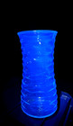 Vintage Clear Glass Raised Rippled Design Tall Vase  Blue Manganese Glow
