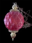 Vintage Mcm Ruby Red Glass Hanging Swag Lamp Mid Century Modern Retro Quilted