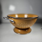 Vtg Yellow   Orange Enamel Strainer Colander 10    Footed Base Cooking Utensil