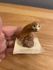 Vintage 1994 Hagen-renaker Miniature Ceramic Barn Owl On A Stump Figurine