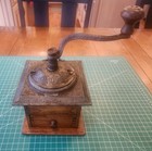 Vtg Parker Style Cast Iron   Wood Hand Crank Coffee Grinder W  Finger Hold - Gw 