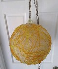 Vintage Mcm Orange Spaghetti Spun String Lucite Hanging Swag Lamp 1960 s 70s Mod