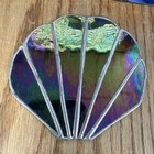 Set Of 3 Vintage Stained Glass Leaded Sun Catchers Mixed Natural Patina 1970   s