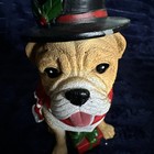 Bulldog Christmas Statue Top Hat Red Scarf Holiday Dog Figurine Decor 7   