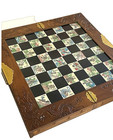 Chinese Asian Figure Chess Board Game Set Carved Dragon Wood Case Inlaid Tile