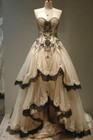 Vintage Champagne Wedding Dress Strapless Ruffled Full Length Tulle Bridal Gown