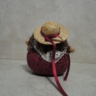 Vintage Hand Crafted Pin Cushion Doll With Hair   Straw Bonnet 5  Tall X 4  Wide