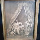 Antique Victorian French Carved Wooden Jewelry Box W  Lithograph Le Lever Print 
