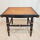 Vintage Hitchcock Footstool Bench Black W  Gold Stencil Woven Cane Labeled 18x20