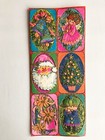 4 Vintage Unused Retro Mcm Mod Christmas Greeting Card Santa Angel Embossed Pink