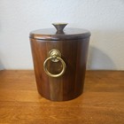 Vintage 1960   s Mcm Vermillion Walnut Ice Bucket W  Insert Brass Handles