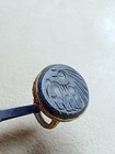 Ancient Roman Ring Bronze Engraved Stone Brown Carnelian Authentic
