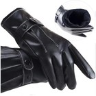 Winter Gloves For Men Pu Leather Button Warm Mittens Outdoor Sports Driving Skii