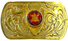 Western Style Belt Buckle With Decorative Arrow Head Gold Colored Alces Machlis