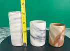 Vintage Hand Carved Natural Stone Marble Onyx Cylinder Candle Holders Set Of 3
