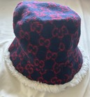 Gucci Gg Supreme Wool Bucket Hat Navy Red Eu L Size 59cm Cleaned