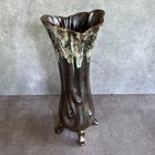 Mid Century Modern Metallic Drip Glaze Ceramic Large Footed Vase Vintage Unique