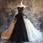 Gothic Black And White Wedding Dress Strapless Lace Applique A Line Bridal Gown