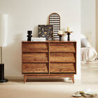 Wooden Dresser For Bedroom  6 Chest Drawers Wood Legs Bevel Design Rustic Brown