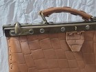 Vintage Antique Unique Antiquslarge Gladstone Doctor Bag Brown Leather Brass 