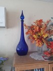 Vintage Tall Cobalt Blue Decorative Glass Genie Bottle With Stopper
