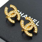 Chanel 2084 Cc Logo Coco Mark Earrings Rhinestone Gold Clip-on Authentic Japan